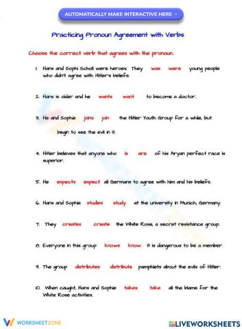 Practicing Pronoun and Verb Agreement