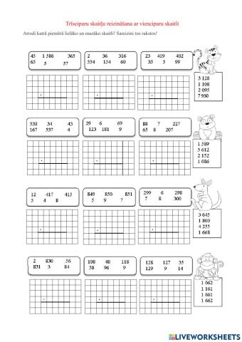 Trīsciparu skaitļu reizināšana ar cienciparu skaitli