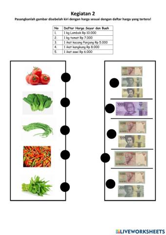 2.	Pasangkanlah gambar disebelah kiri dengan harga sesuai dengan daftar harga yang tertera