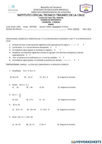 Examen matematicas