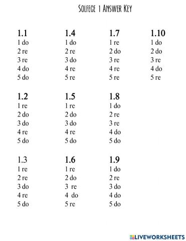 Solfege 1 Answer sheet