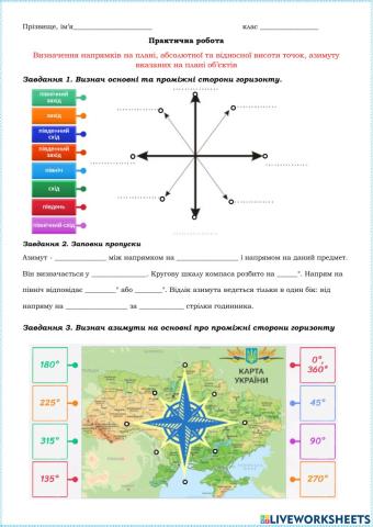 Практична робота 3 Орієнтування, азимут, висота 6 кл НУШ Кобернік