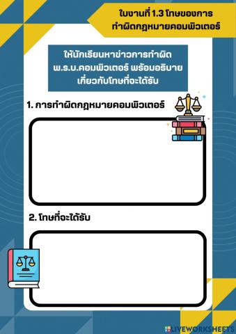 ใบงานที่ 1.3 โทษของการทำผิดกฎหมายคอมพิวเตอร์