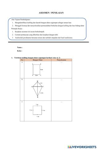 Evaluasi Keliling dan Luas Bangun Datar