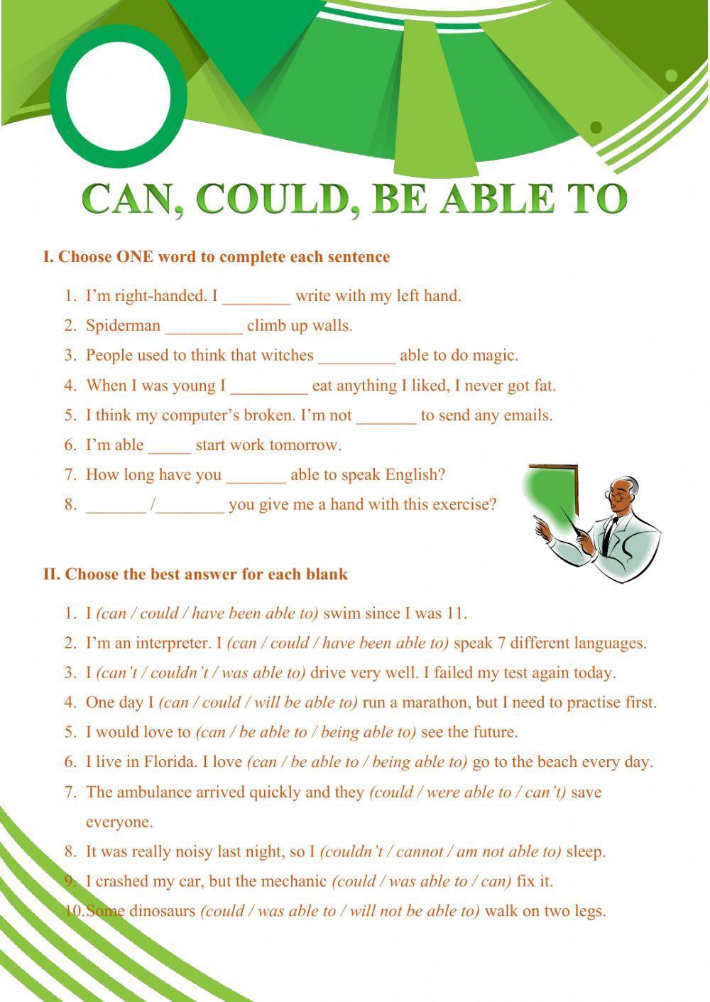 Can - could - be able to worksheet | Live Worksheets