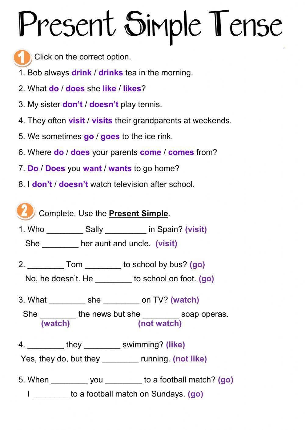 Present Simple Tense interactive worksheet | Live Worksheets