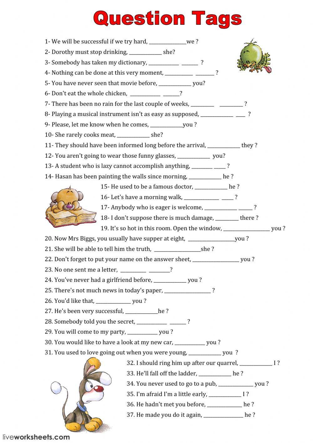 Tag Questions worksheet | Live Worksheets