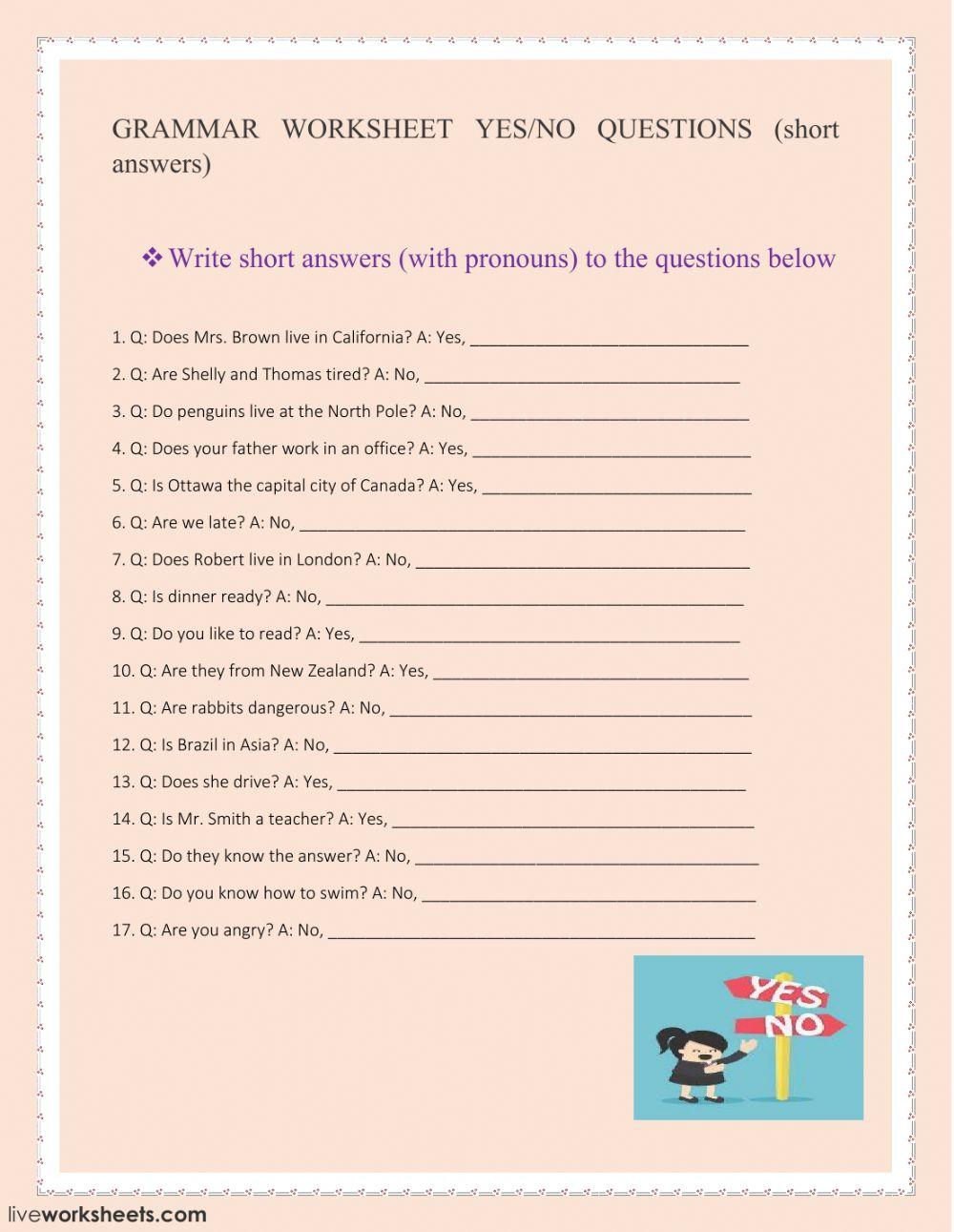 Yes-No short answers worksheet | Live Worksheets