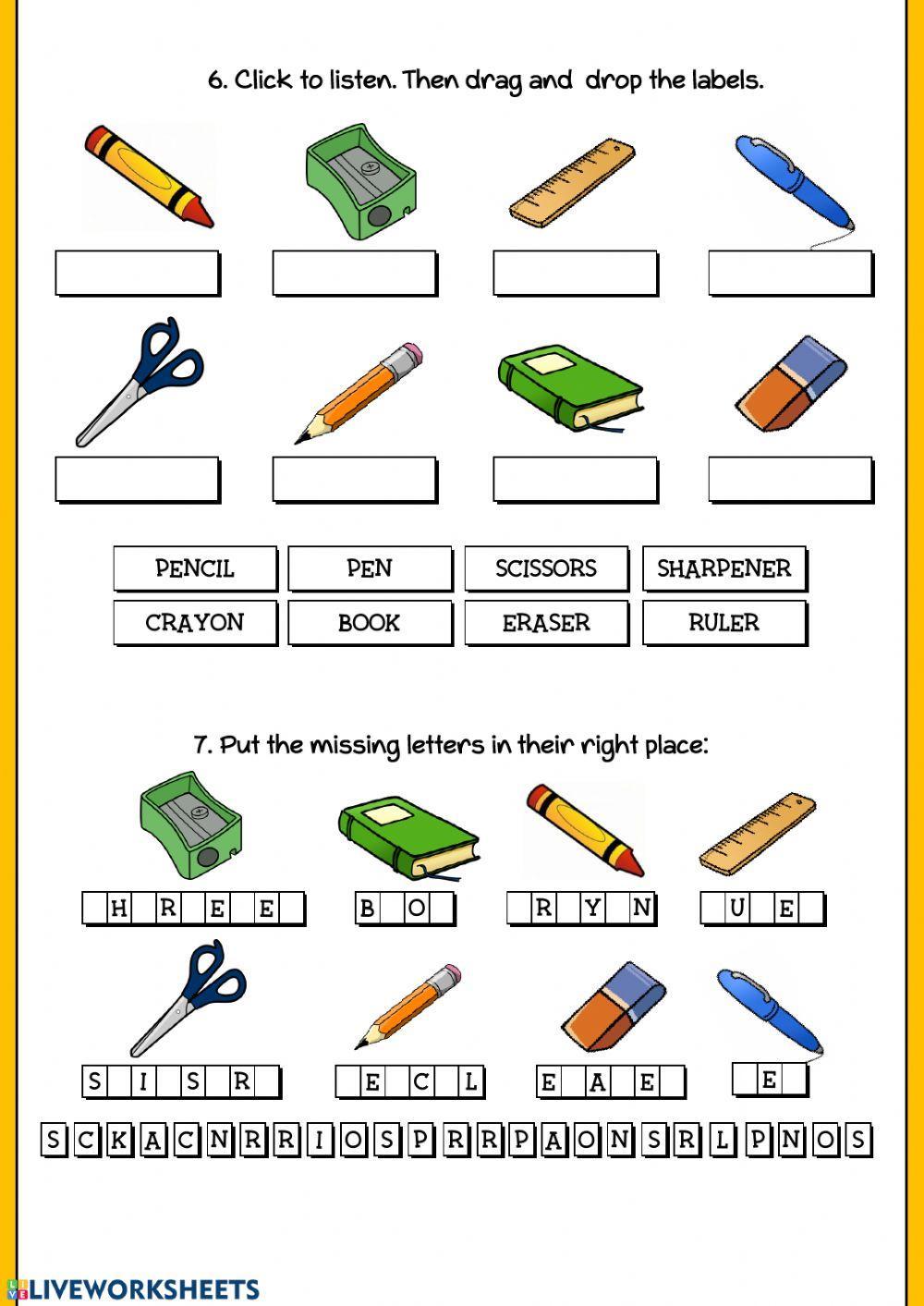 Classroom objects 2 worksheet | Live Worksheets