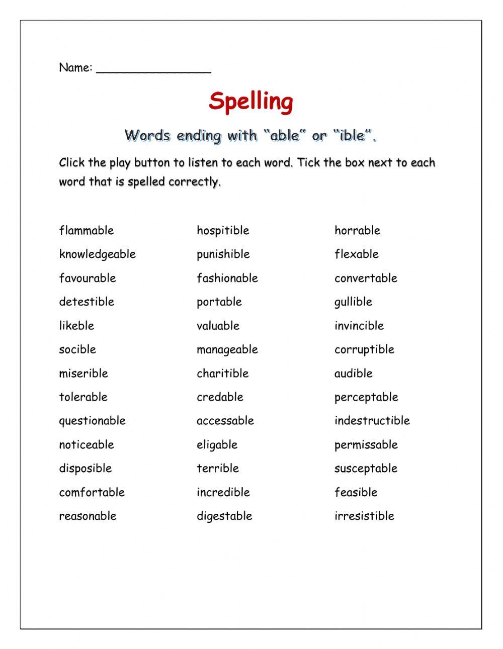 Spelling by Oclarky1 worksheet | Live Worksheets