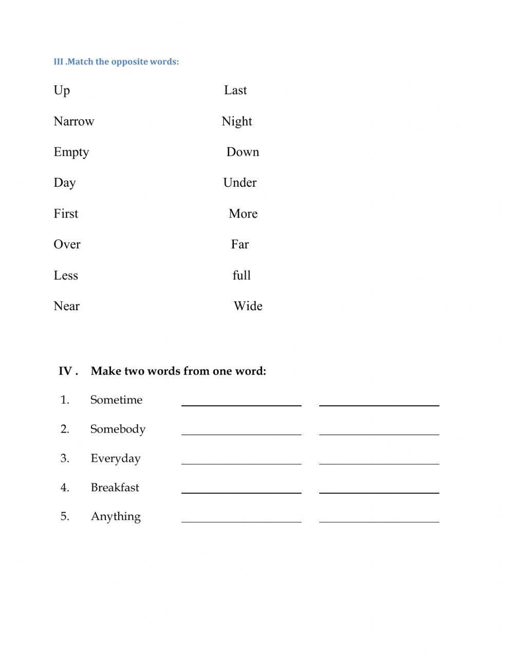 CLASS -3 english work sheet