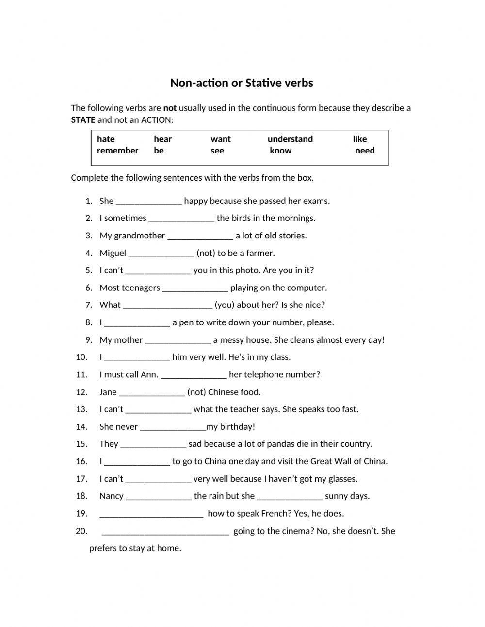 State Action Verbs Multiple Choice Cloze worksheet | Live Worksheets