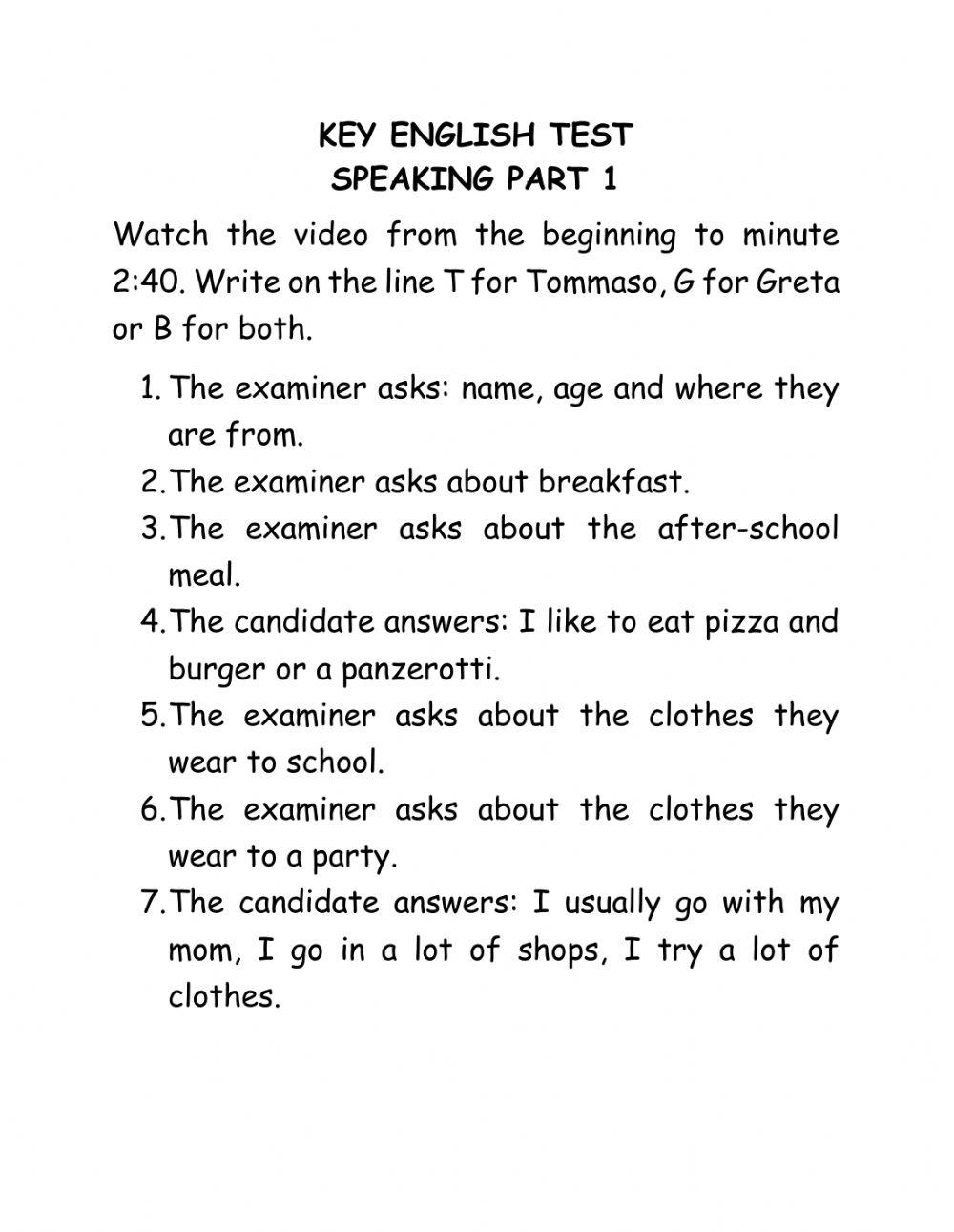Key speaking part 1 worksheet | Live Worksheets