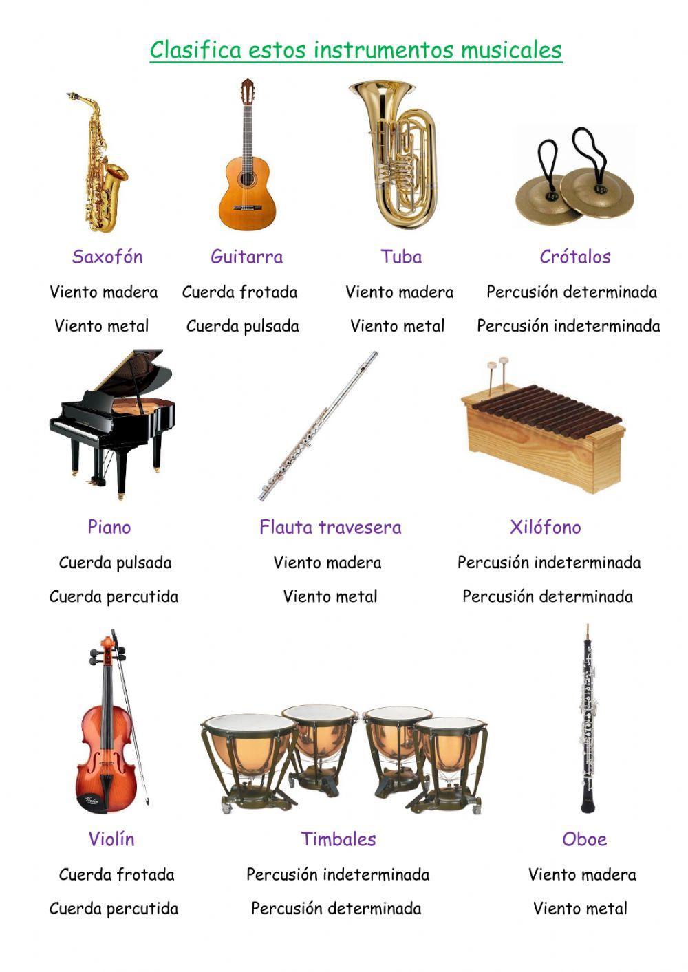 Clasificación instrumentos musicales worksheet | Live Worksheets