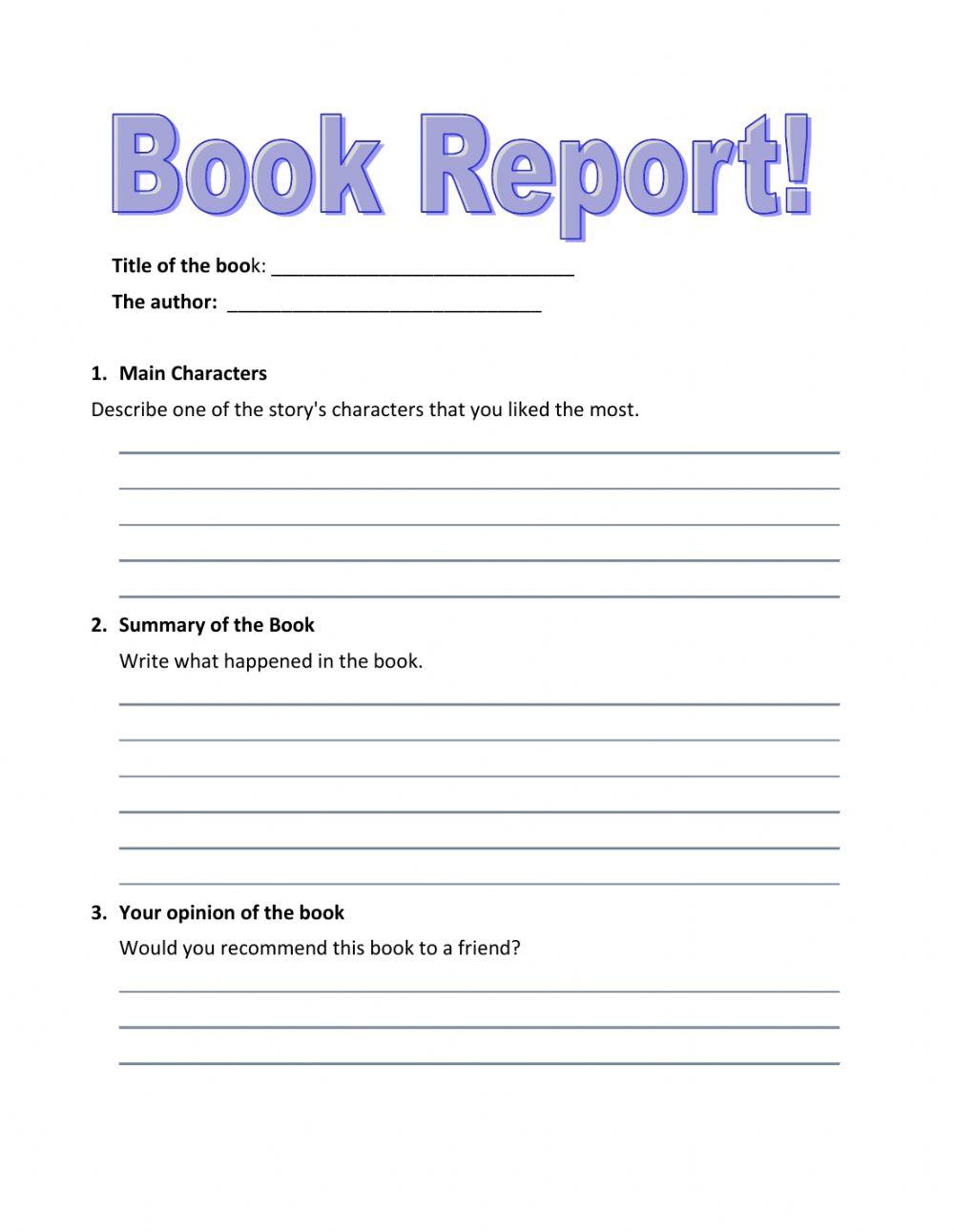 Book Report interactive exercise | Live Worksheets