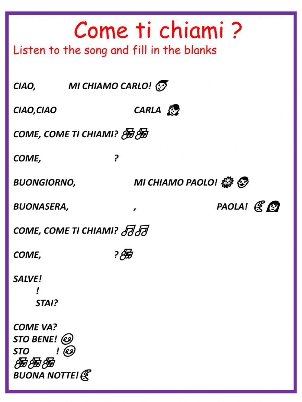 Come ti chiami? worksheet | Live Worksheets