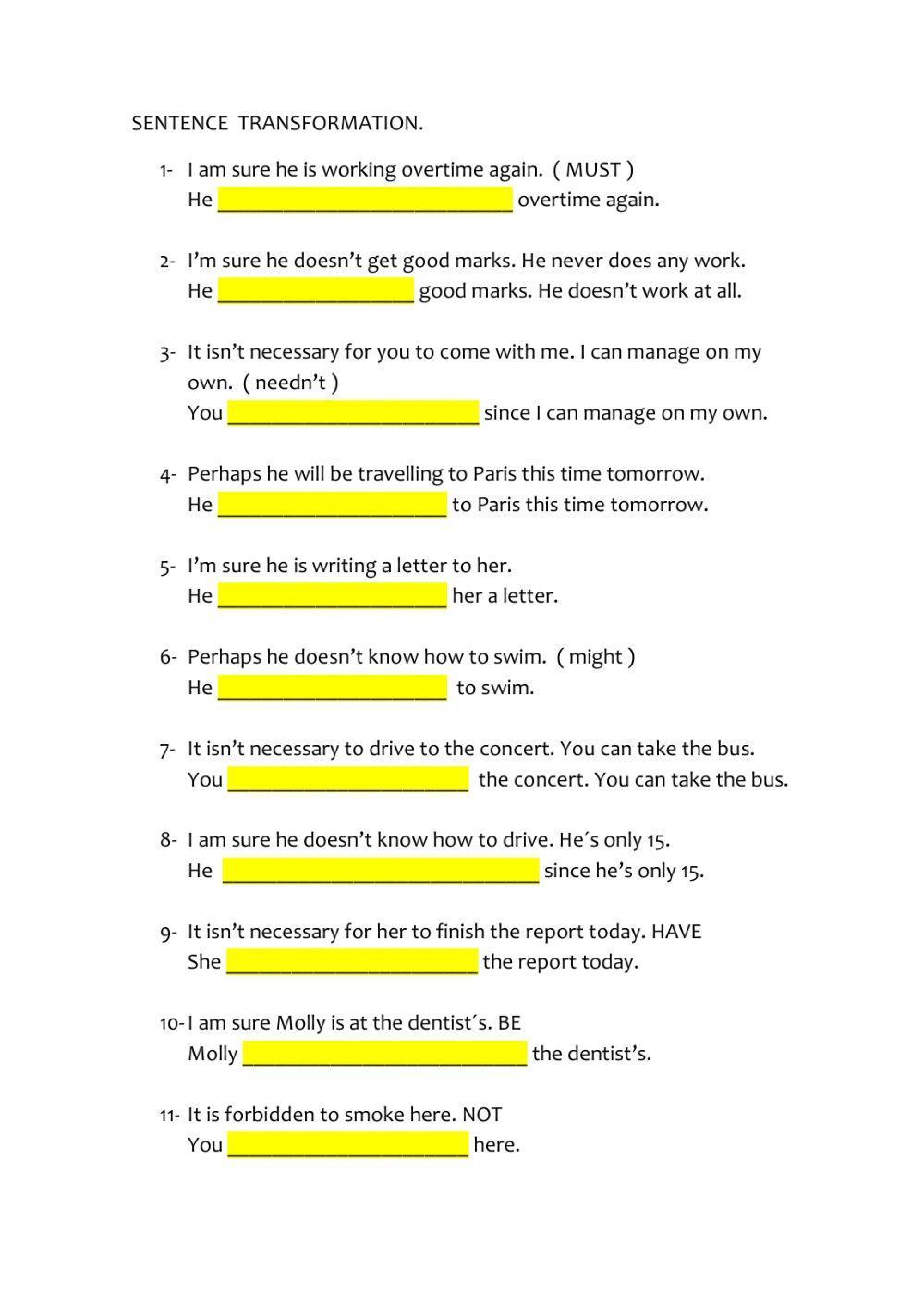 Sentence transformation interactive exercise | Live Worksheets