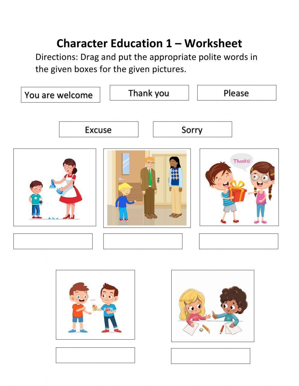 Polite words interactive worksheet | Live Worksheets