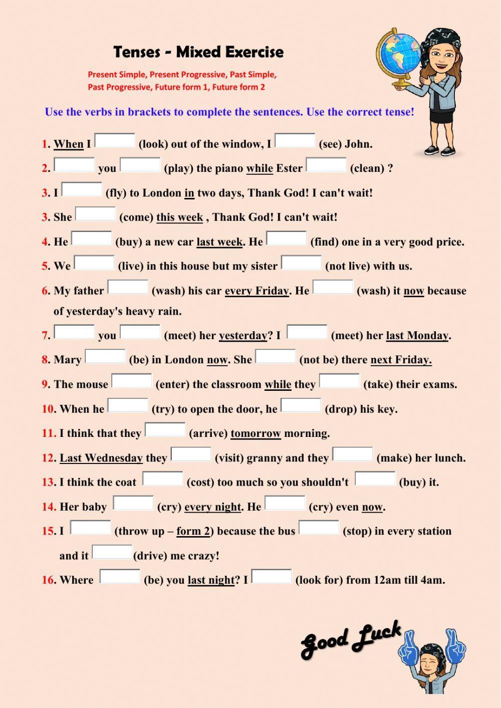 Mixed tenses without the perfect worksheet | Live Worksheets