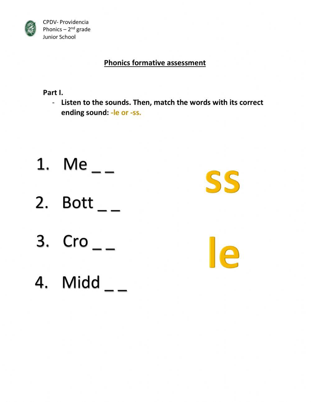 PHONICS FORMATIVE ASSESSMENT 