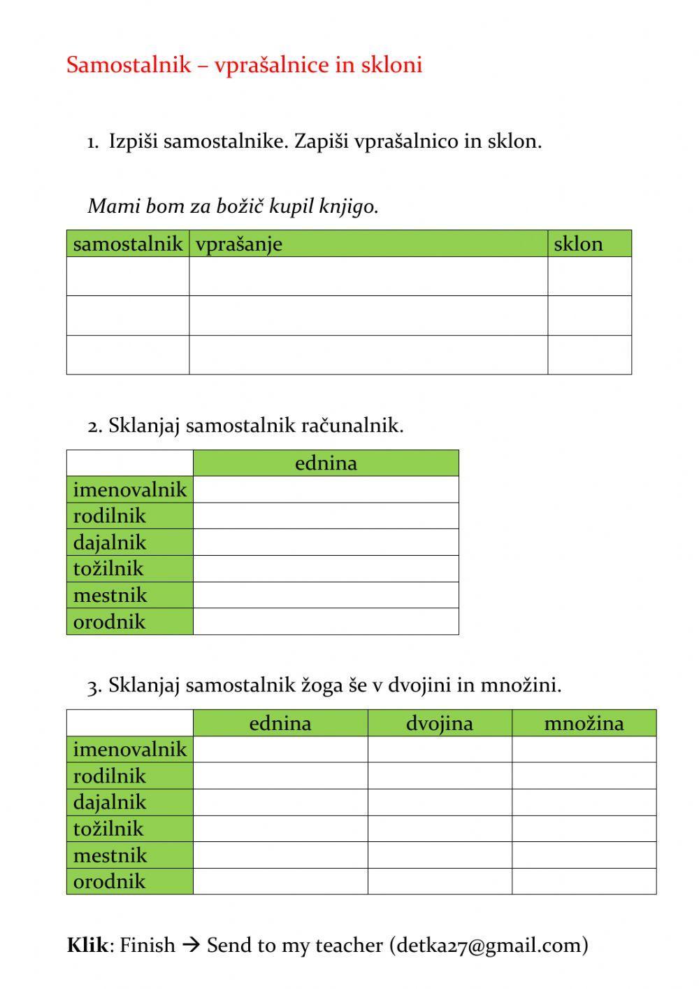 Samostalnik - skloni worksheet | Live Worksheets