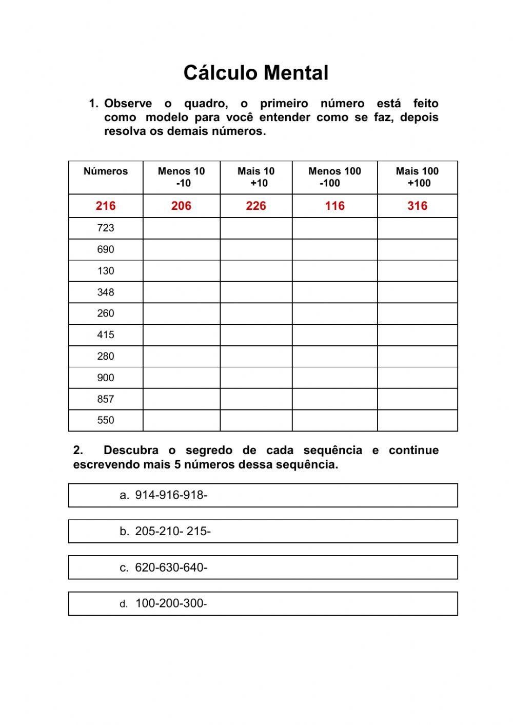 Cálculo mental online exercise for 3º ano Ensino Fundamenta 1 | Live  Worksheets