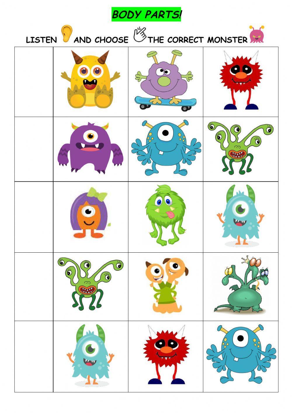 Body parts - Monsters activity | Live Worksheets