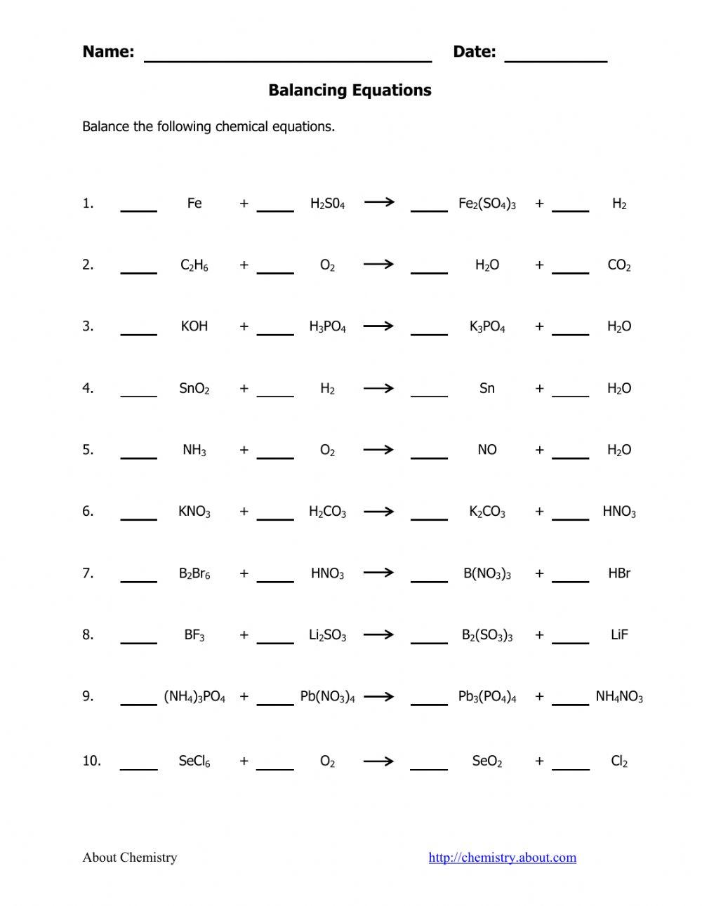 Balancing Equations Practice online exercise for | Live Worksheets
