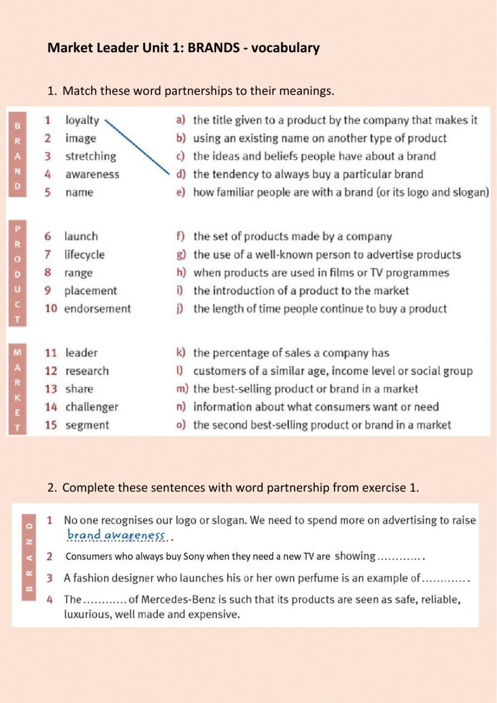 Market Leader Unit 1 BRANDS - vocabulary online exercise for | Live  Worksheets