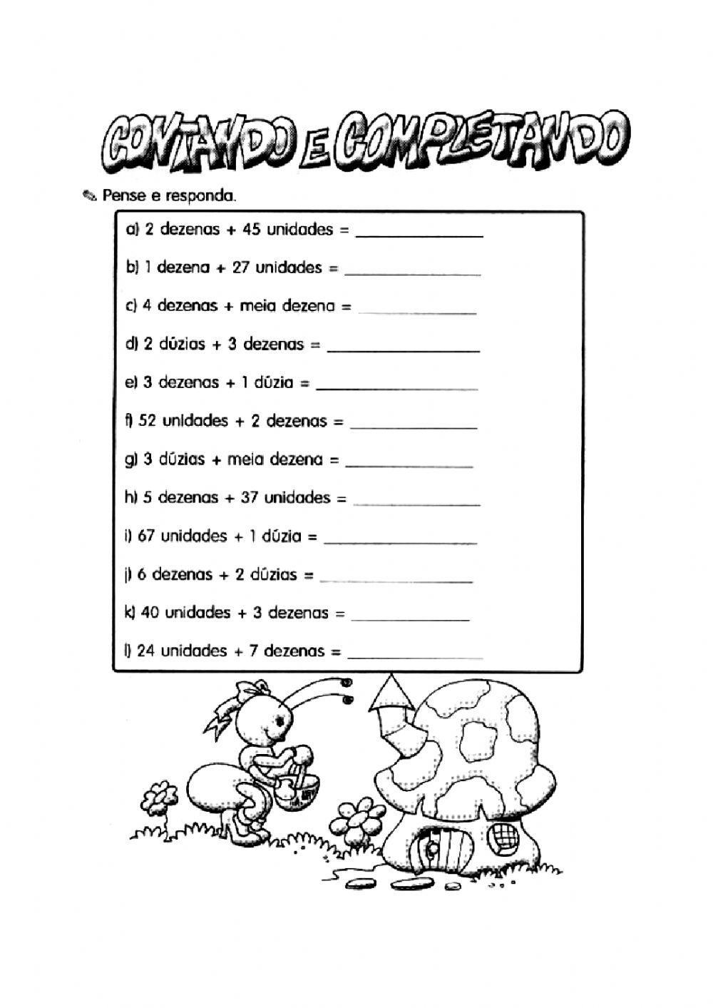 Cálculos com dezena e dúzia worksheet | Live Worksheets