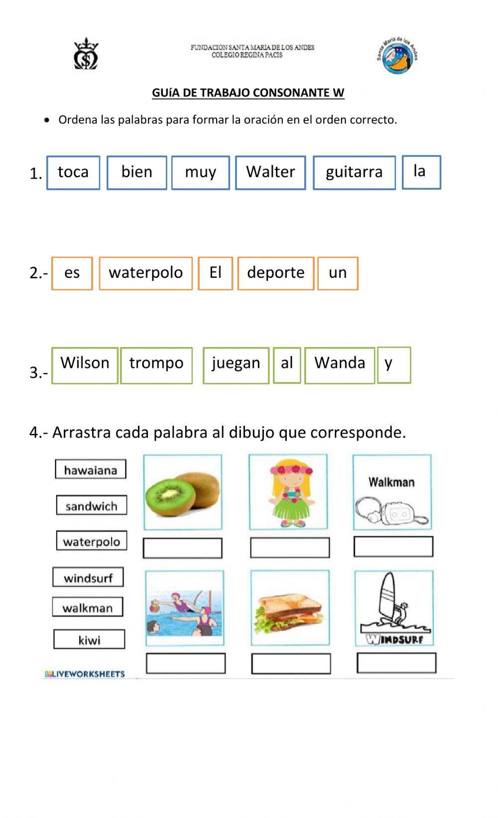 Consonante w worksheet | Live Worksheets