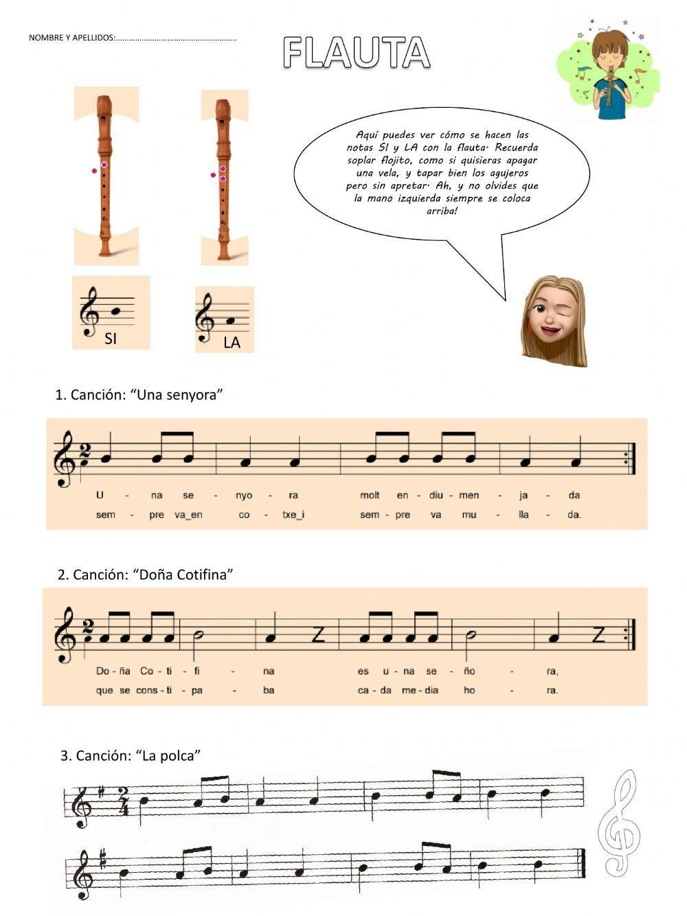 Flauta: canciones de iniación worksheet | Live Worksheets