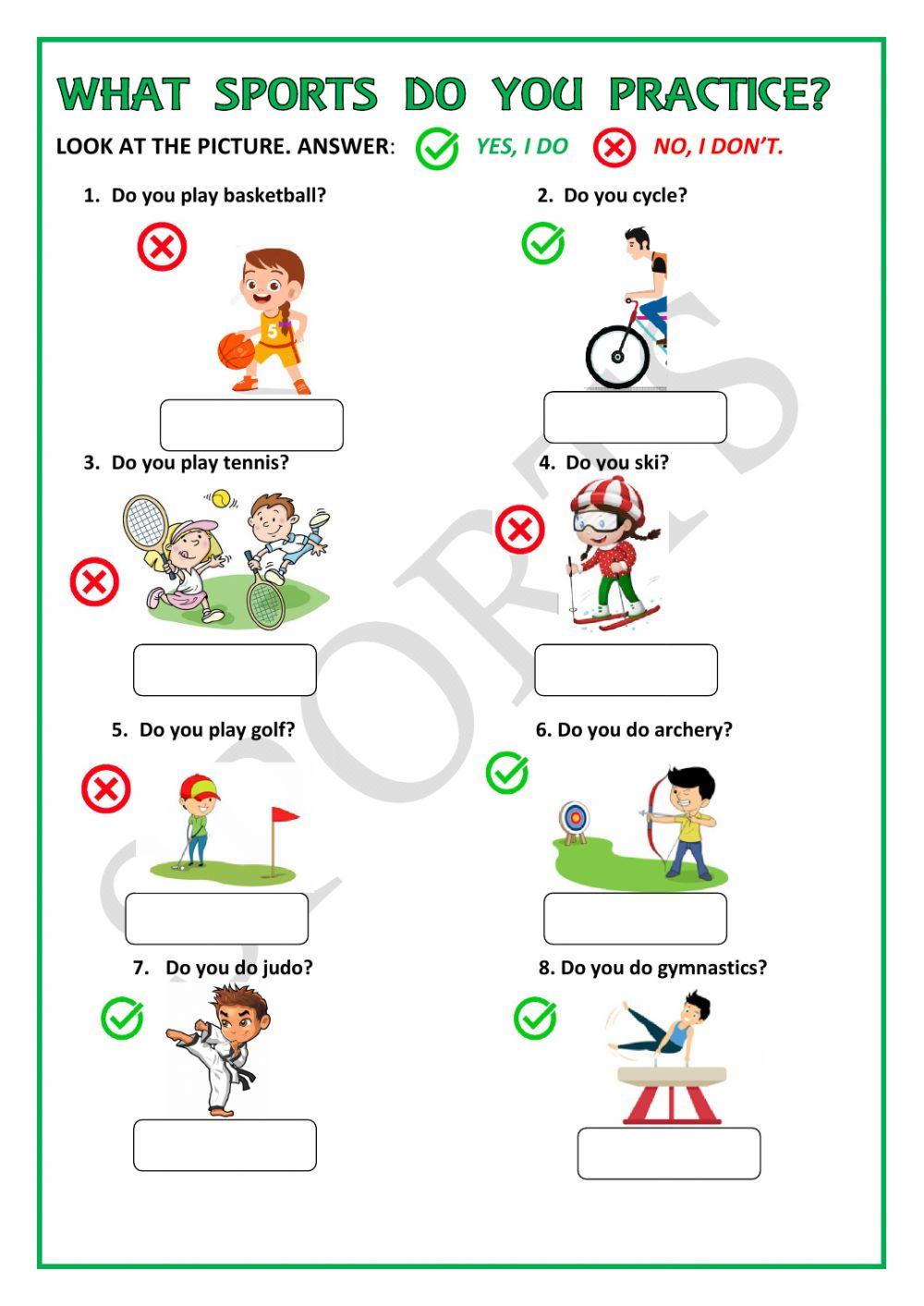 What sports do you practice? worksheet | Live Worksheets