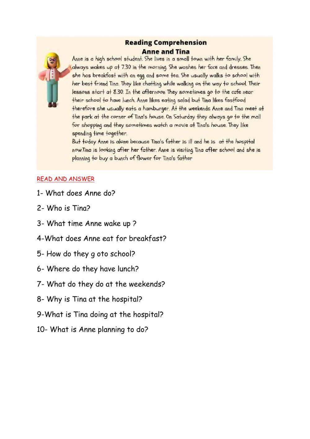 Reading Comprehension online exercise for A2 | Live Worksheets