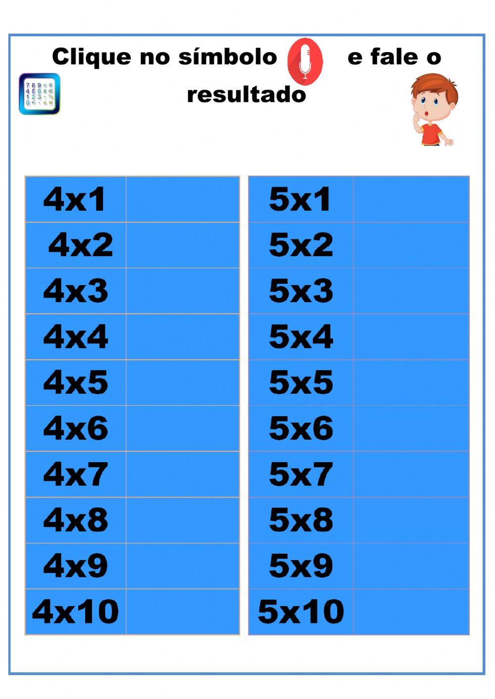 Tabuada do 4 e 5 worksheet