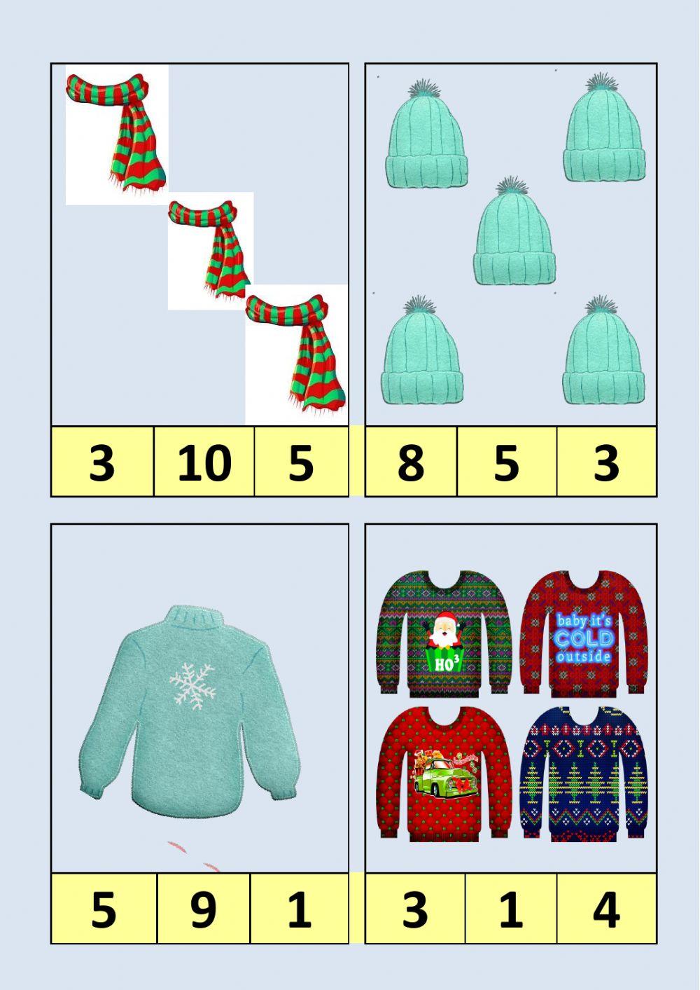 Μέτρησε σωστά τα ρούχα και τα αξεσουάρ του Χειμώνα. worksheet | Live  Worksheets