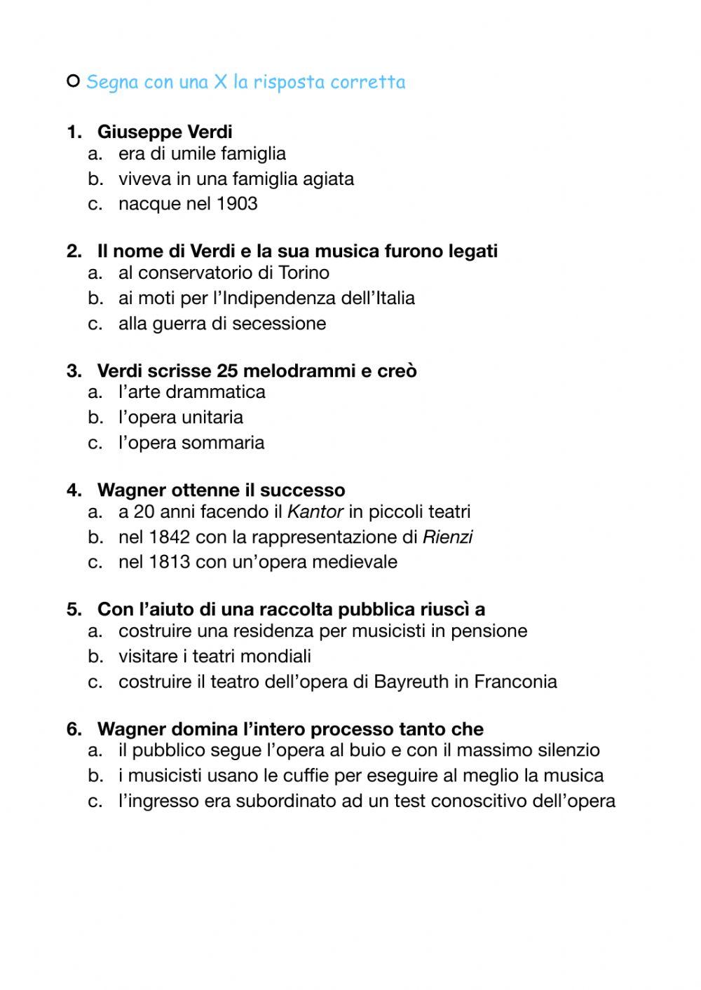 Verifica Verdi-Wagner worksheet | Live Worksheets