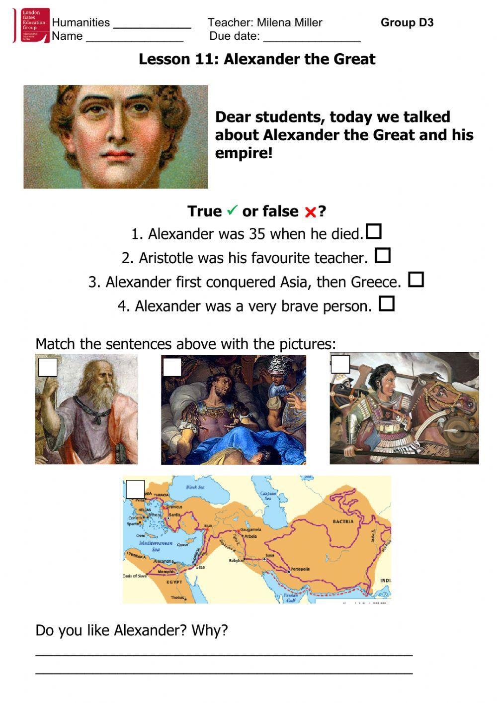 Alexander the Great interactive worksheet | Live Worksheets