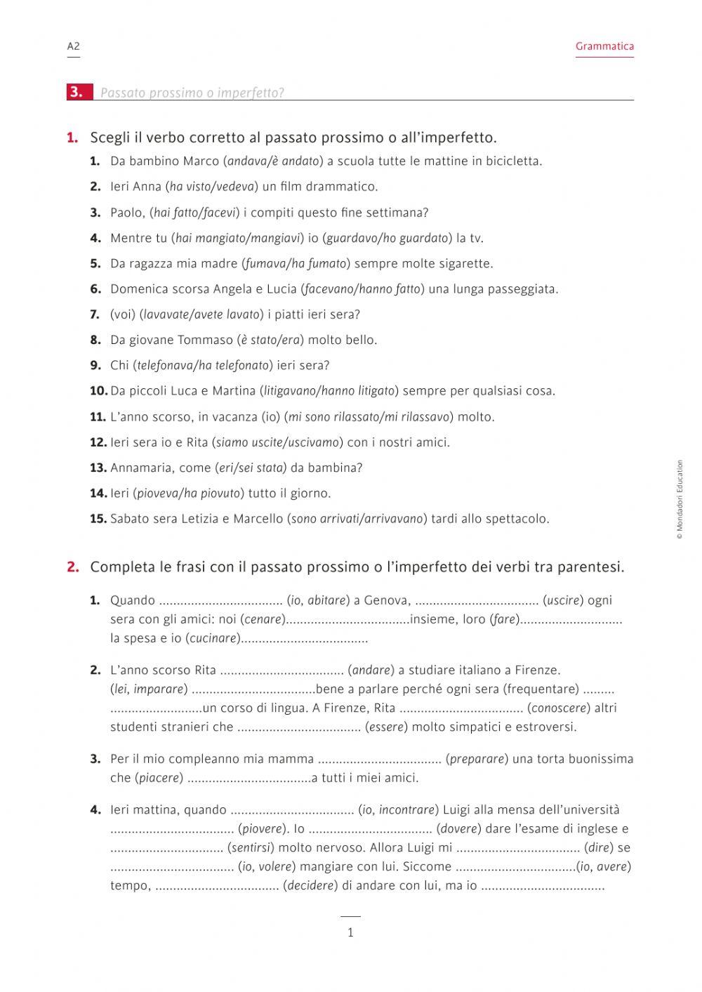 passato prossimo - imperfetto a2 online exercise for | Live Worksheets