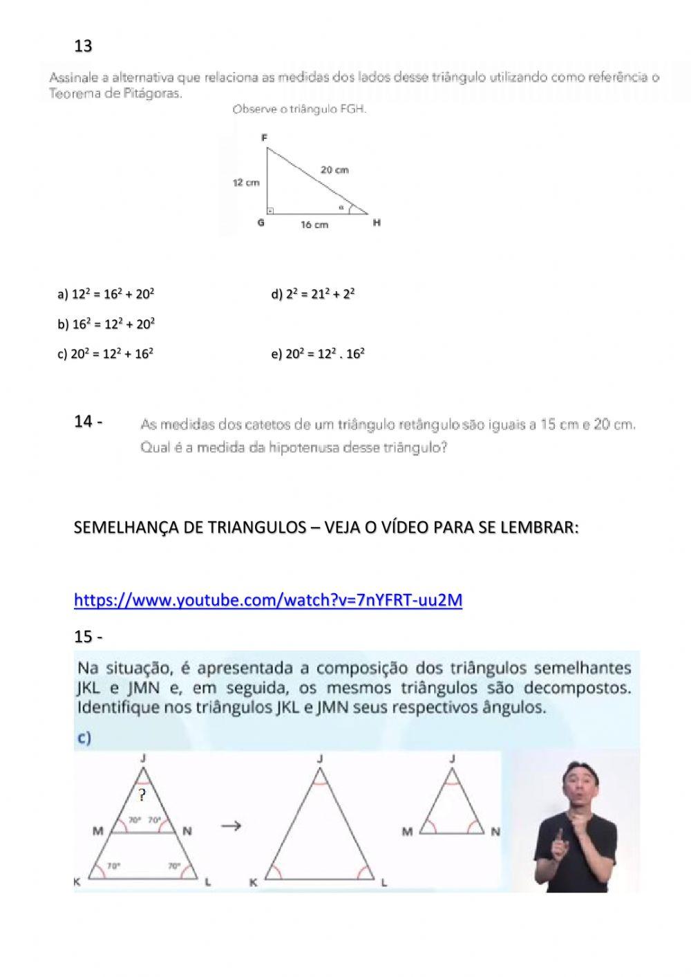 Frações - Decimais - Pitagoras - triangulos semelhança