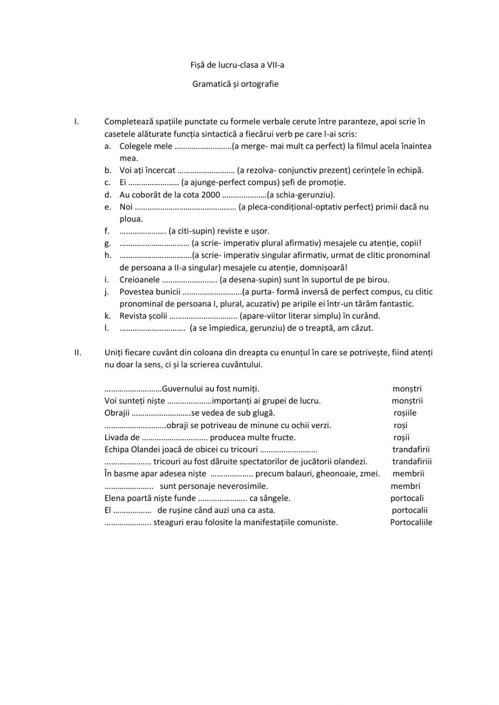 Verbul, ortografie worksheet | Live Worksheets