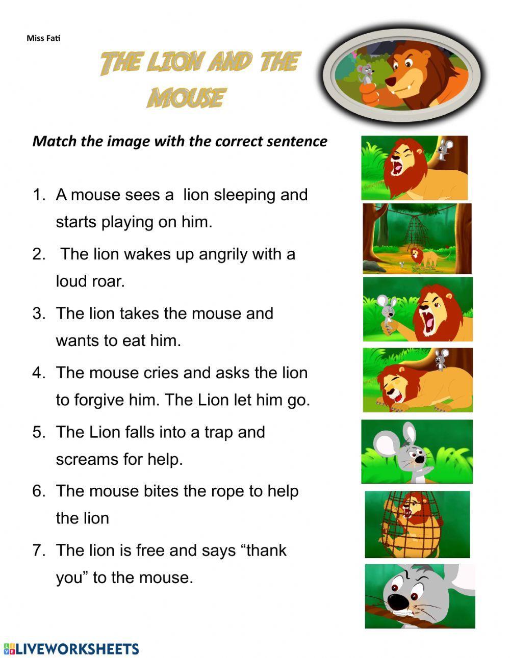The lion and the mouse worksheet | Live Worksheets