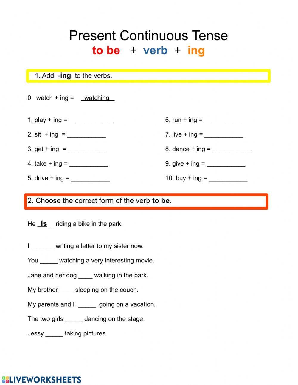 Present Continuous Tense online exercise | Live Worksheets