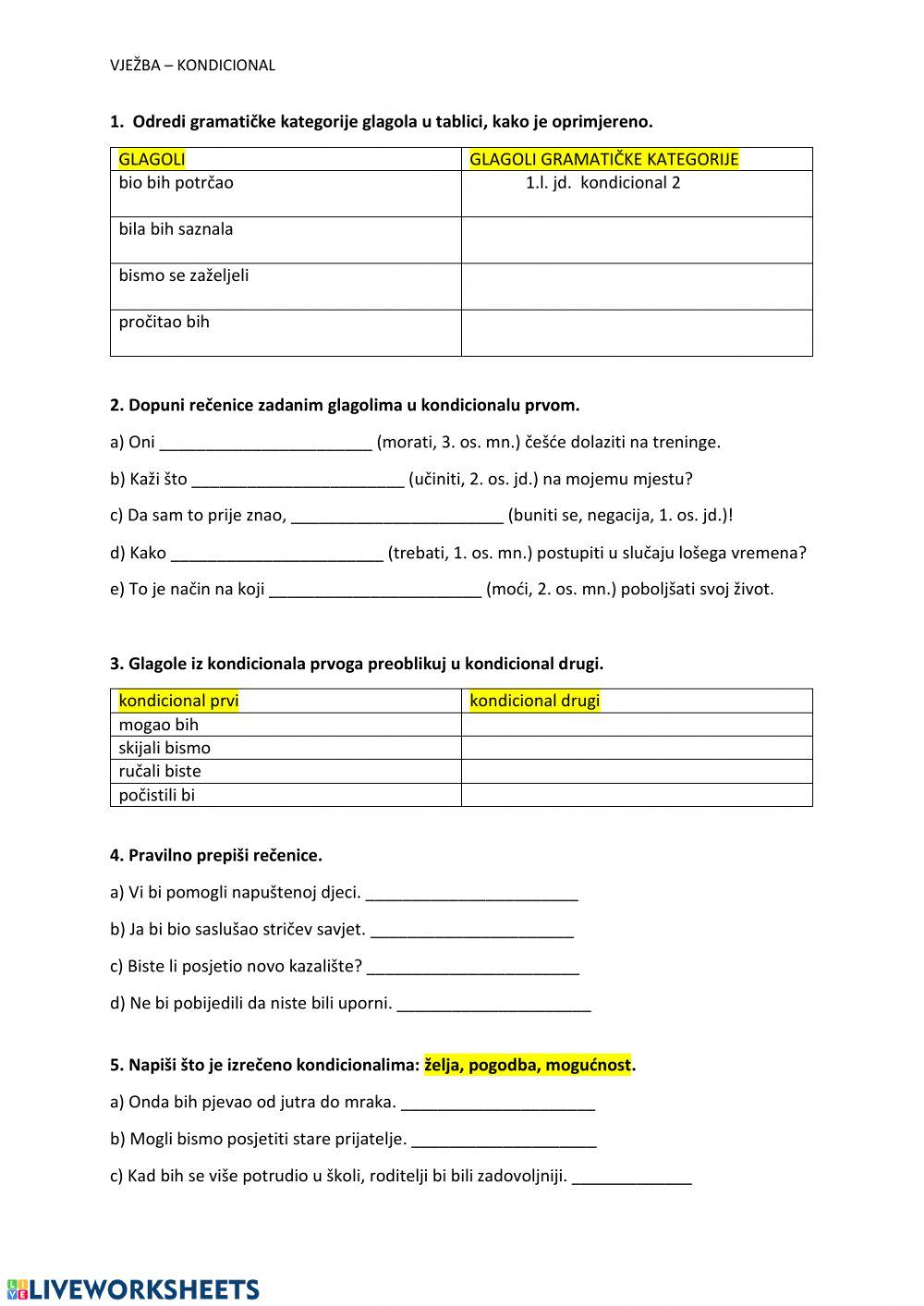 Kondicional 1,2 worksheet | Live Worksheets
