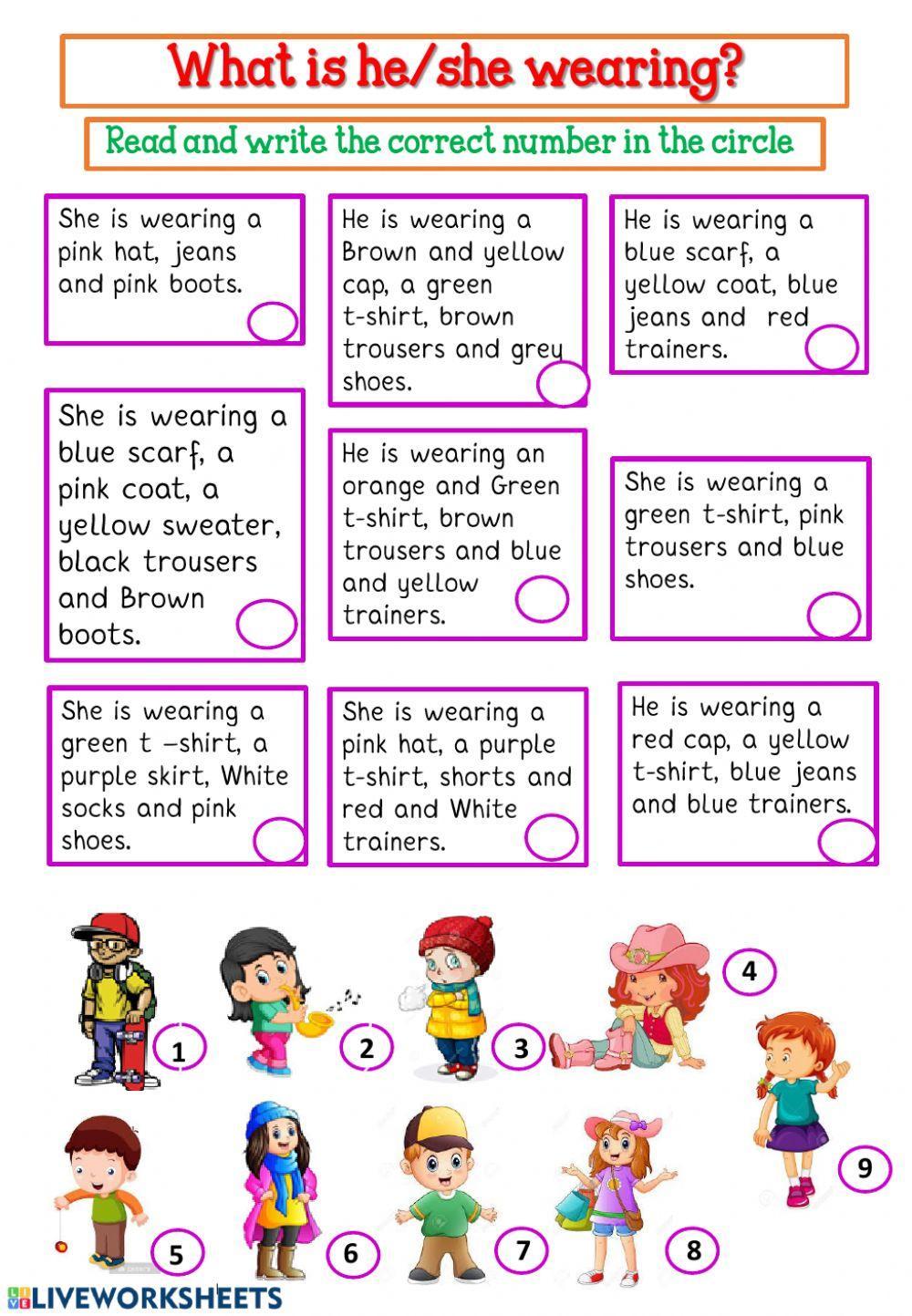 What is he-she wearing? worksheet | Live Worksheets