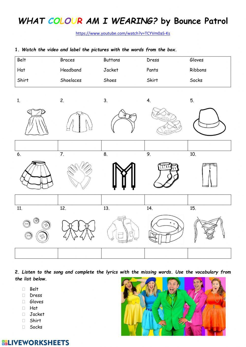 What colour am I wearing?-Bounce Patrol song worksheet | Live Worksheets