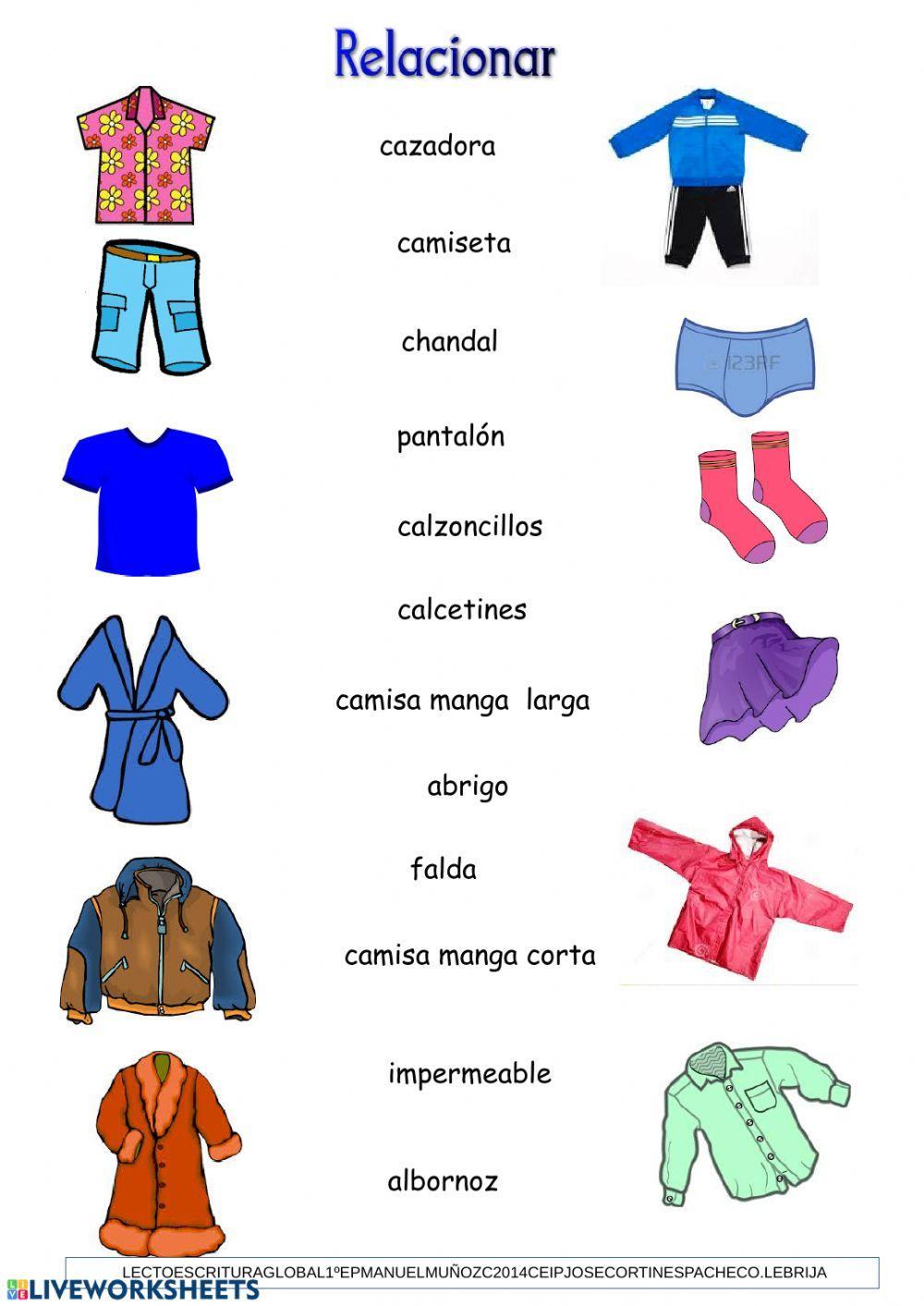 Vocabulario ropa-animales-colegio worksheet | Live Worksheets