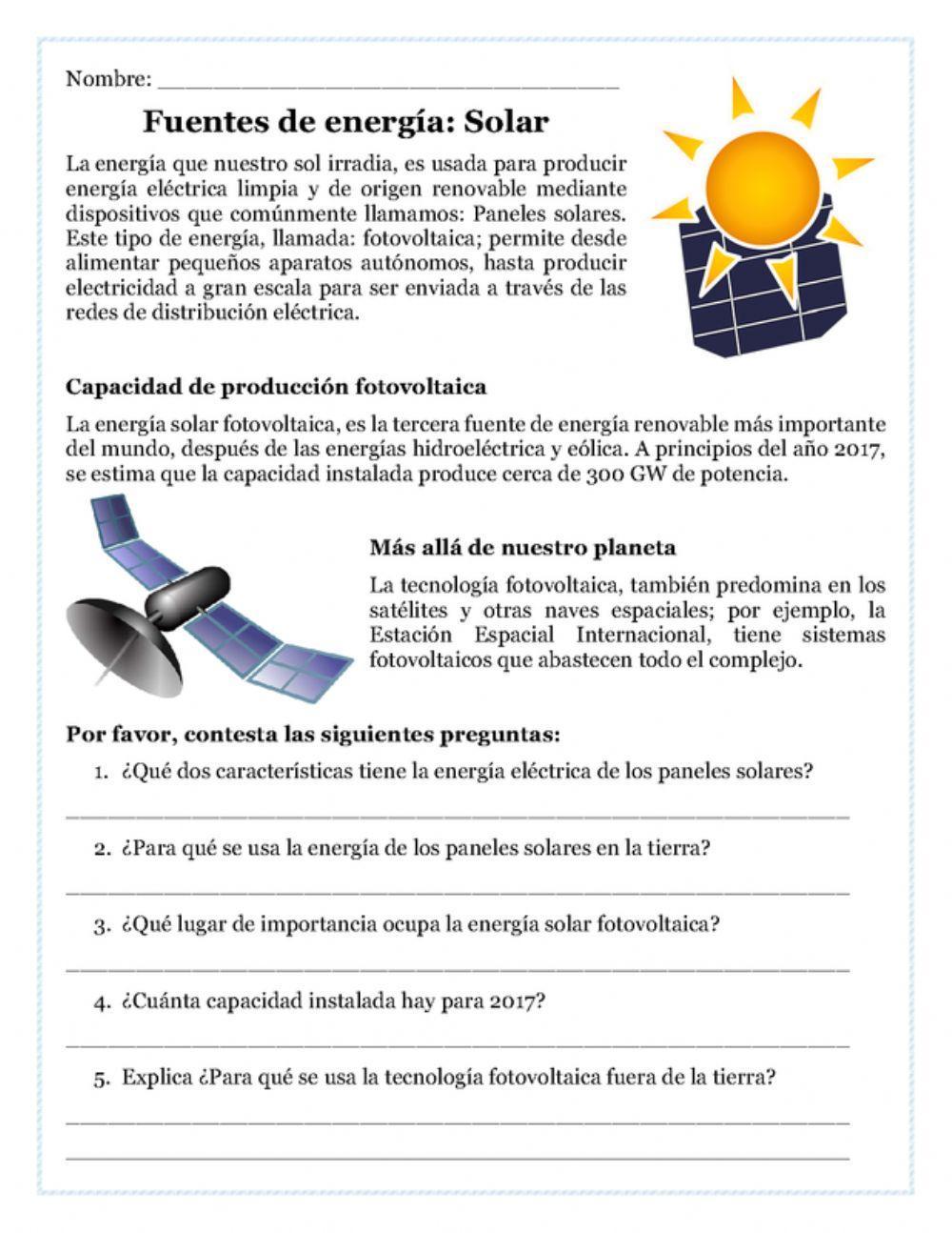 Energía solar worksheet | Live Worksheets