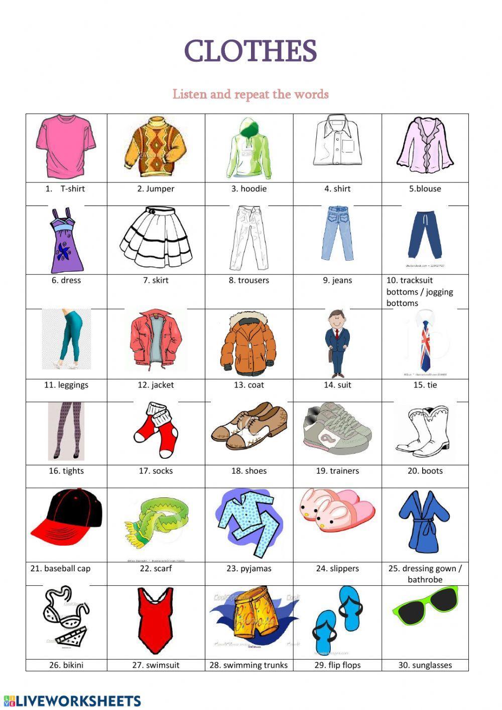 Clothes Vocabulary online worksheet | Live Worksheets
