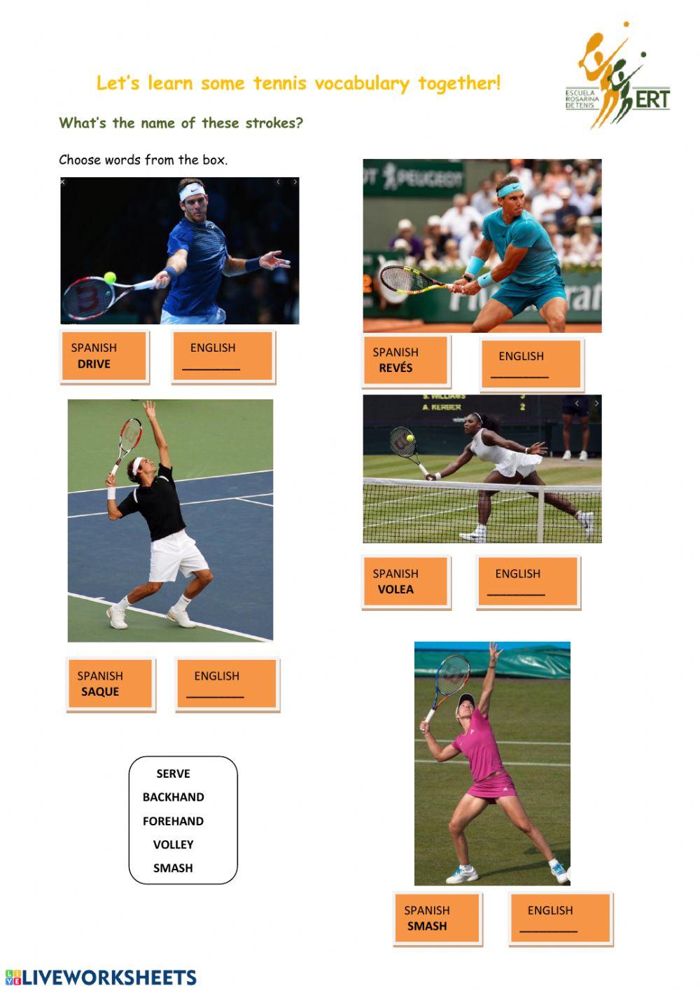 Tennis vocabulary-Strokes online exercise for | Live Worksheets